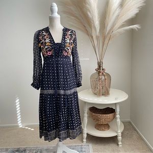 Anthropologie Maeve Navy Blue Midi Dress